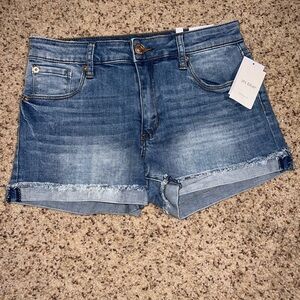 STS BLUE- Molly high rise boyfriend shorts with frayed rolled hem